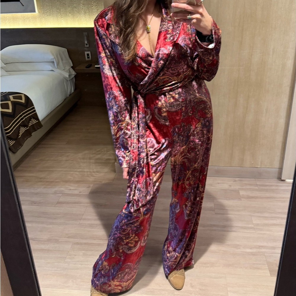 Free People Red and Purple Paisley Jumpsuit